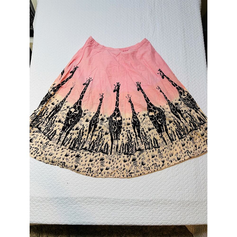LACERA SWING STYLE 100% Cotton Skirt / Giraffe Ombré Pink & Brown Design  Sz -XL